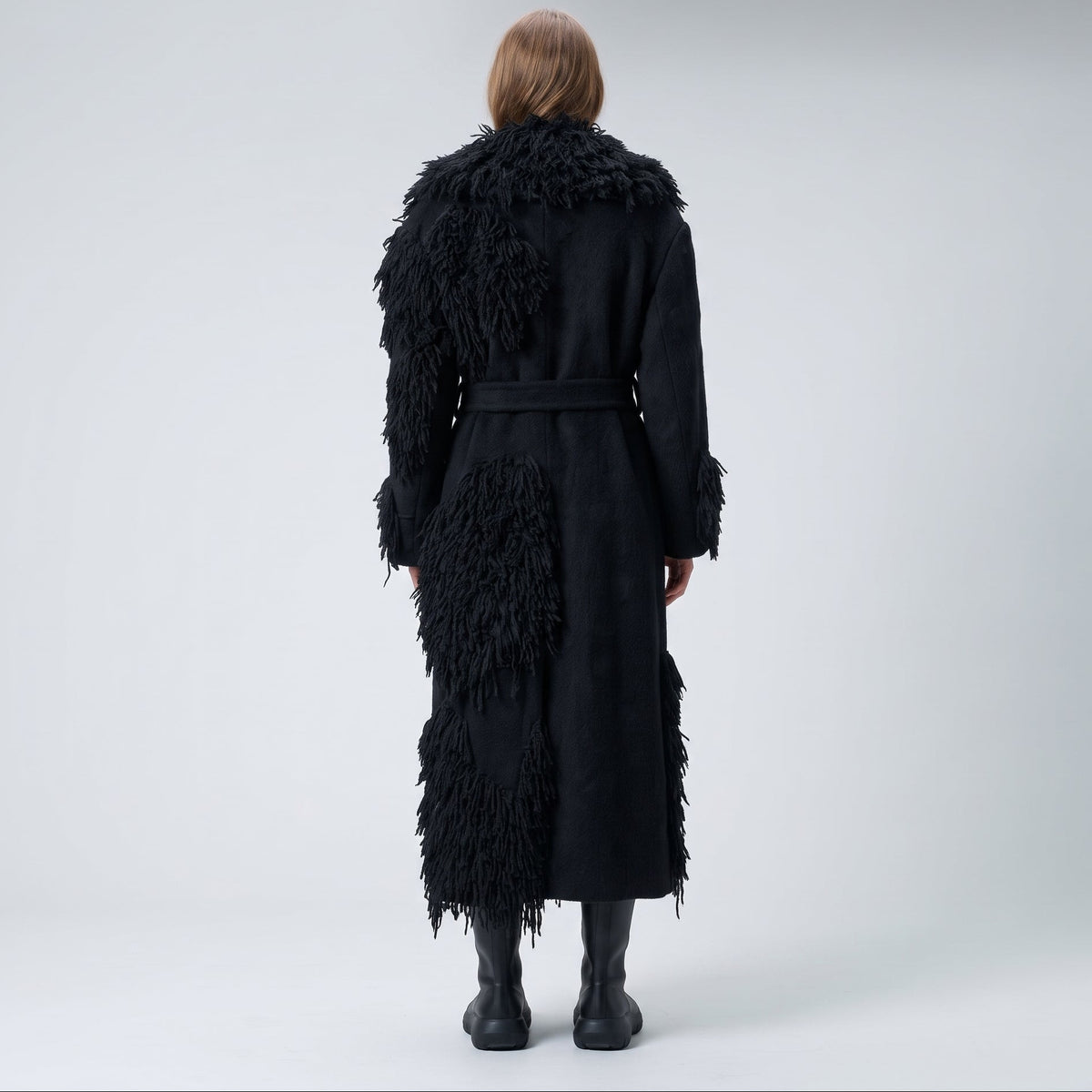 Fringed Wool Belted Coat