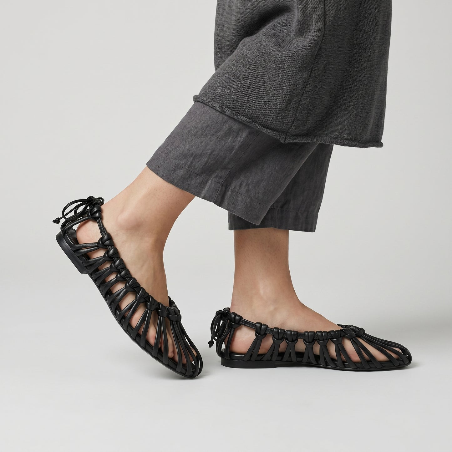 Woven Leather Cage Sandals