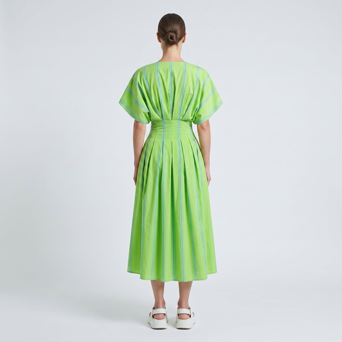Corset Waist Striped Midi Dress