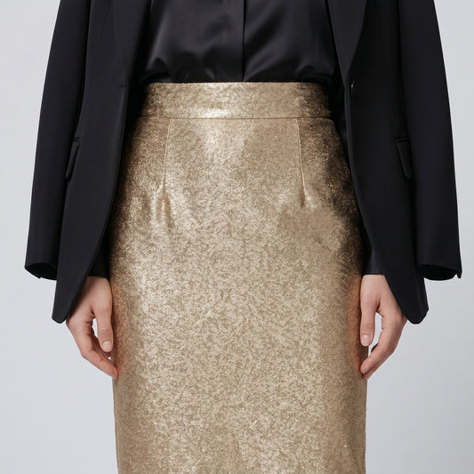 Metallic Gold Midi Pencil Skirt