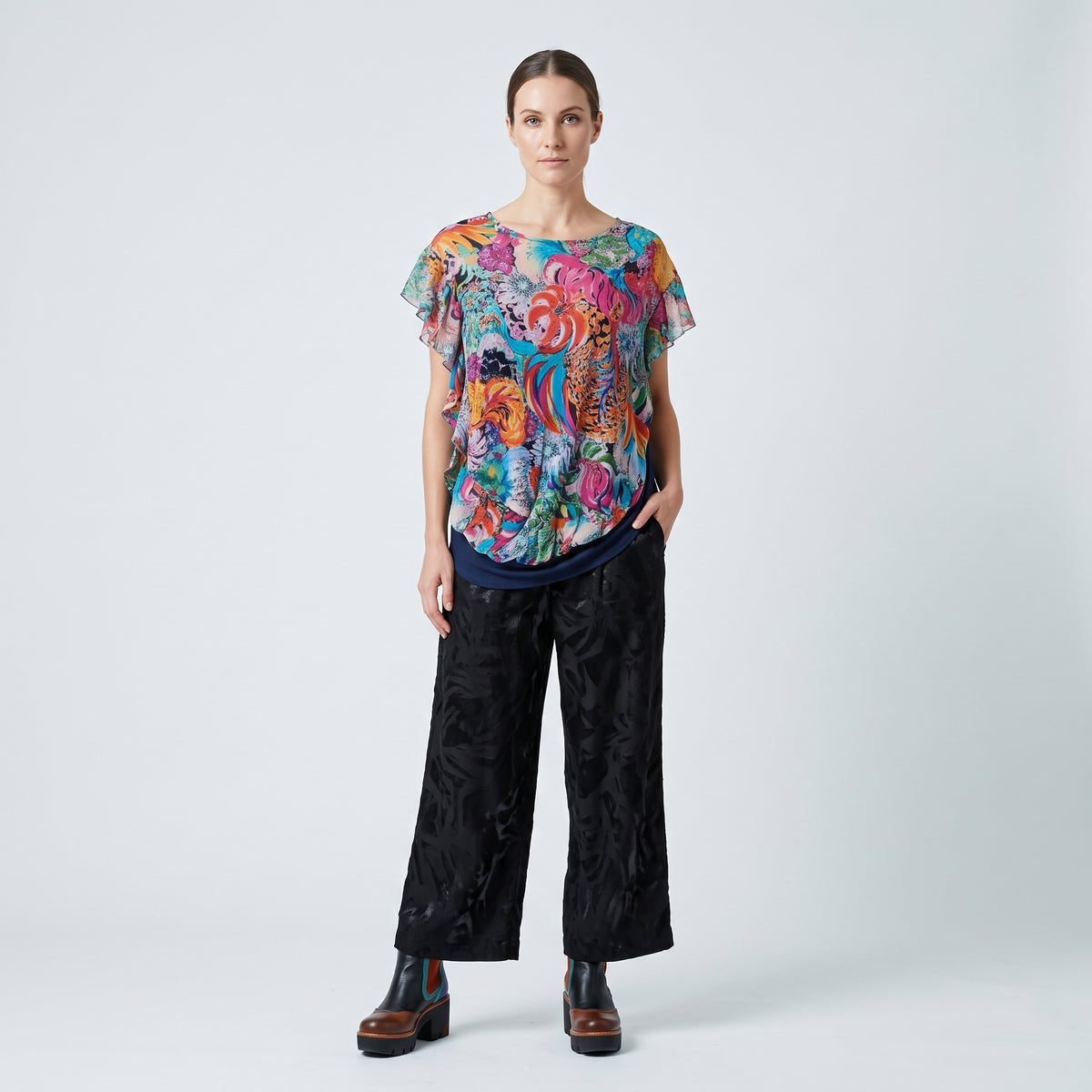 Floral Print Ruffle Layered Top