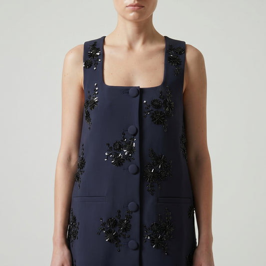 Embellished Navy Tailored Vest