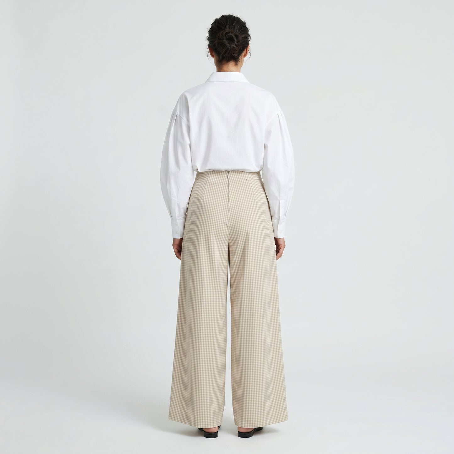 Gingham Pleated Wide Leg Trousers