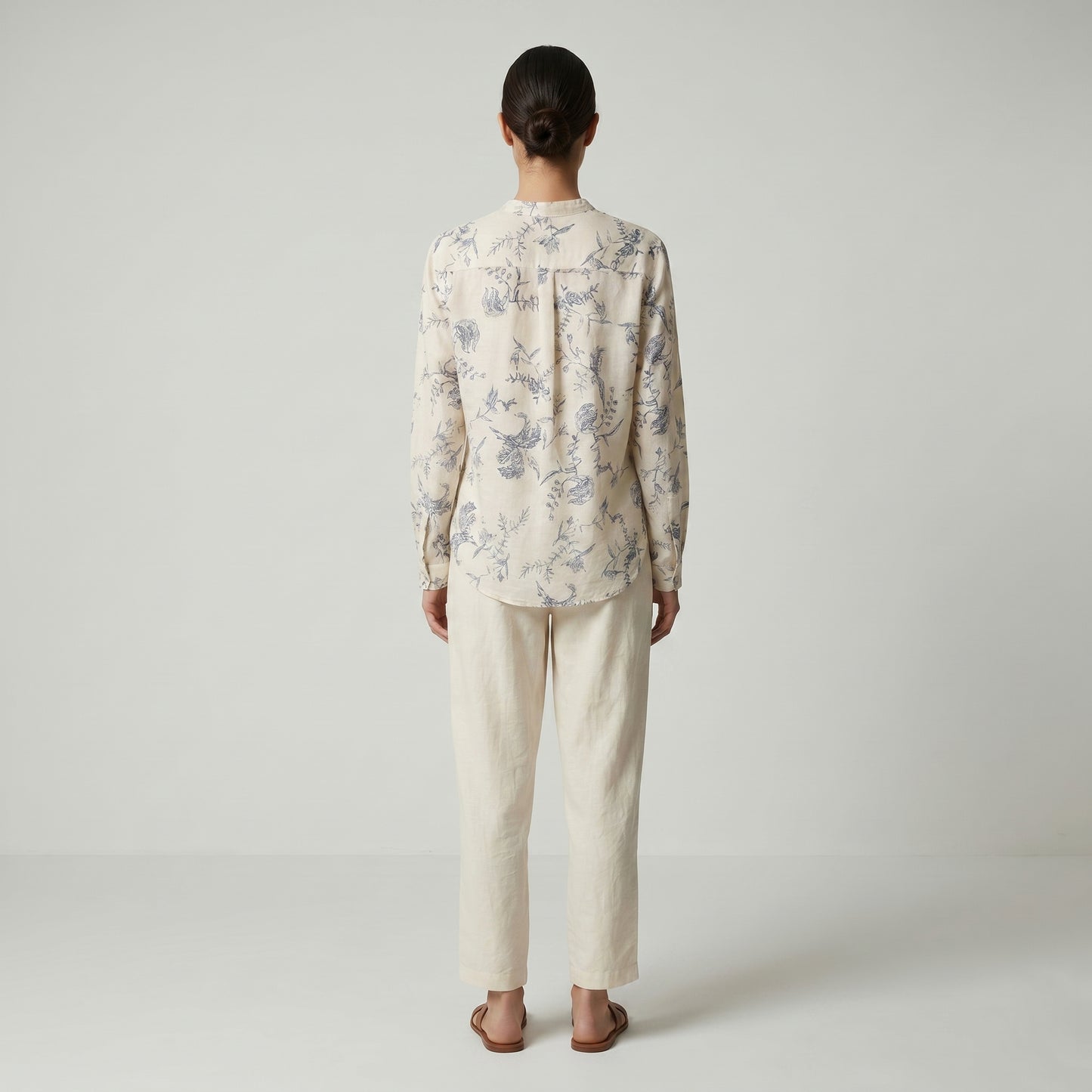 Floral Print Mandarin Collar Shirt