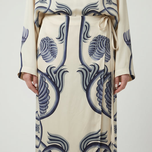Floral Print Silk Wrap Skirt