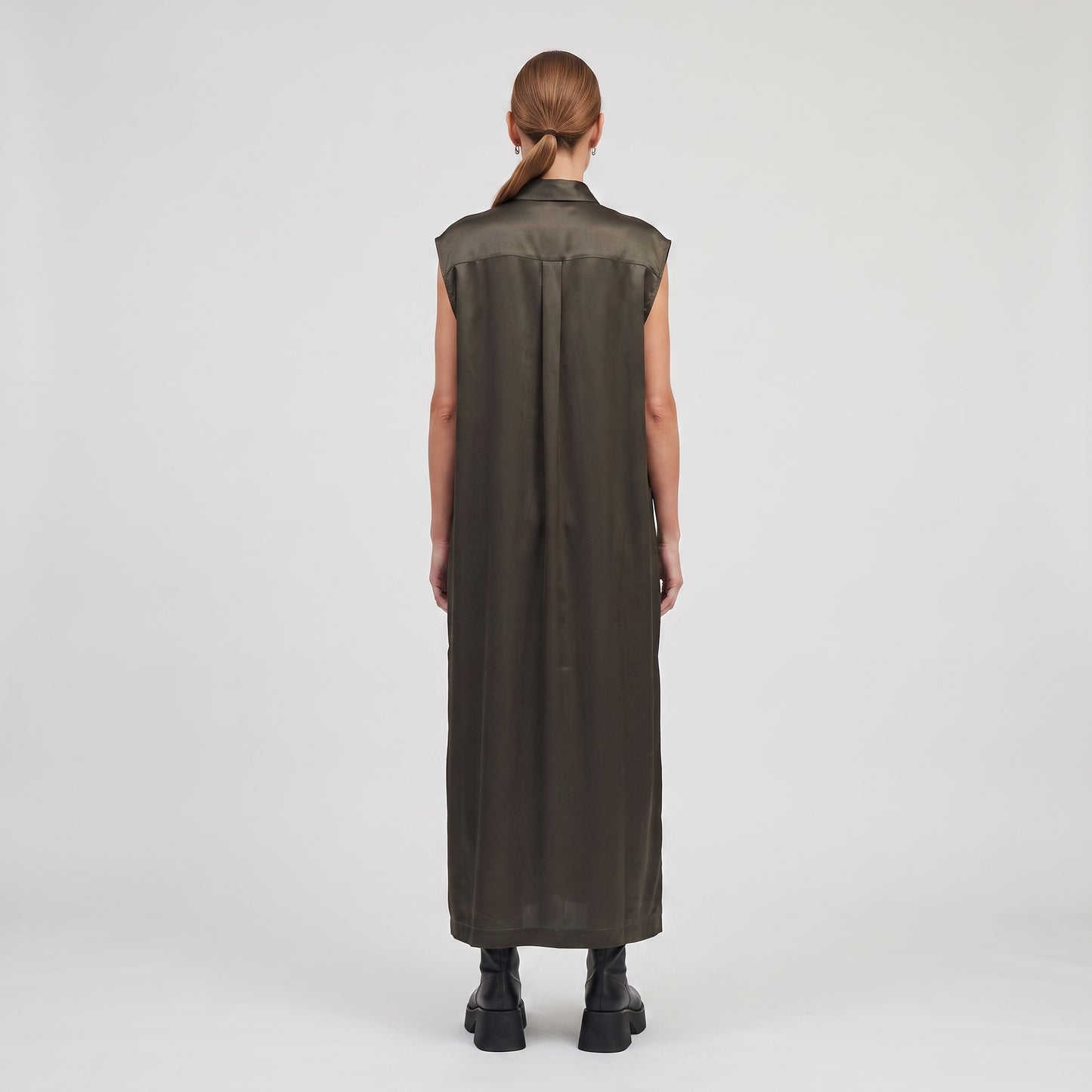Sleeveless Satin Shirt Dress
