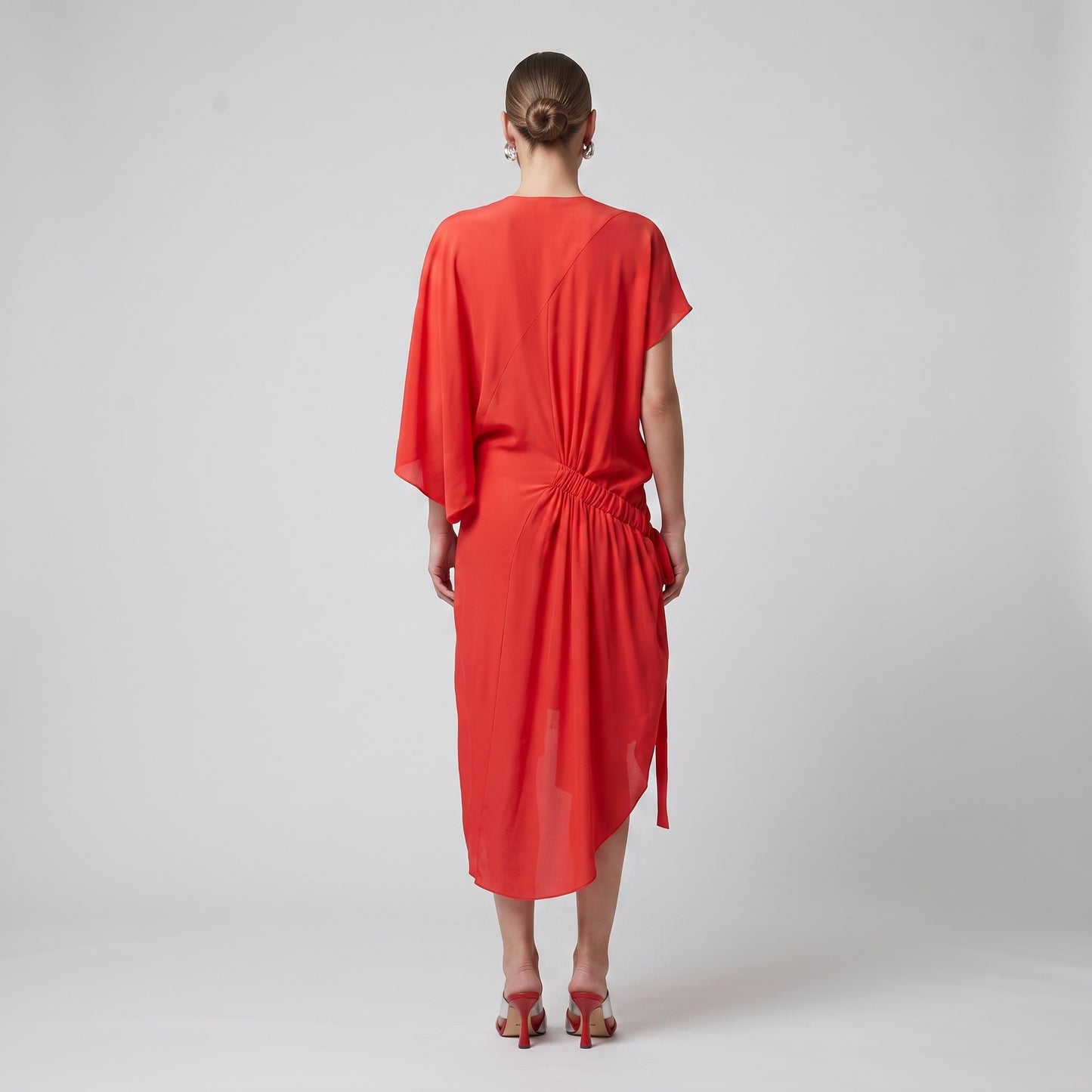 Asymmetric Drape V-Neck Dress
