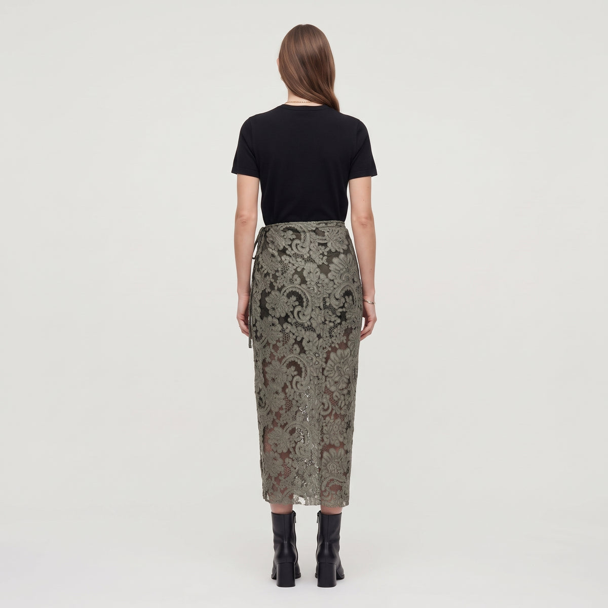 Floral Lace Wrap Midi Skirt