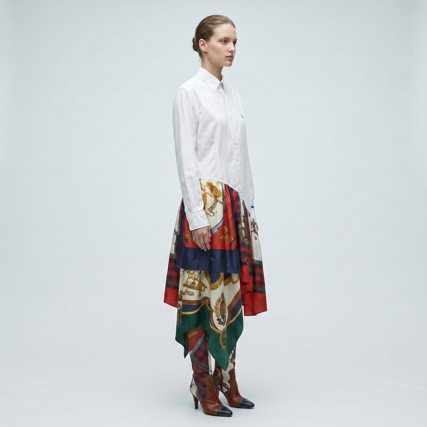 Asymmetric Scarf Detail Shirt Dress