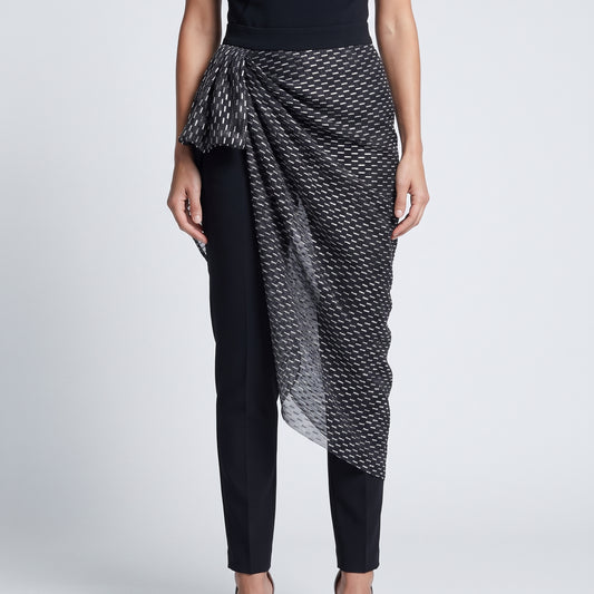 Draped Metallic Overlay Slim Trousers