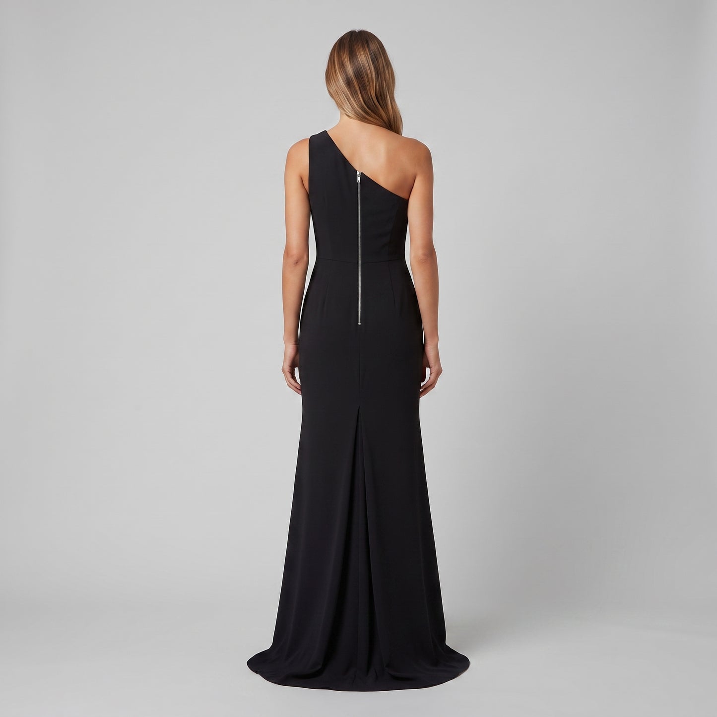 One-Shoulder Pleated Column Gown