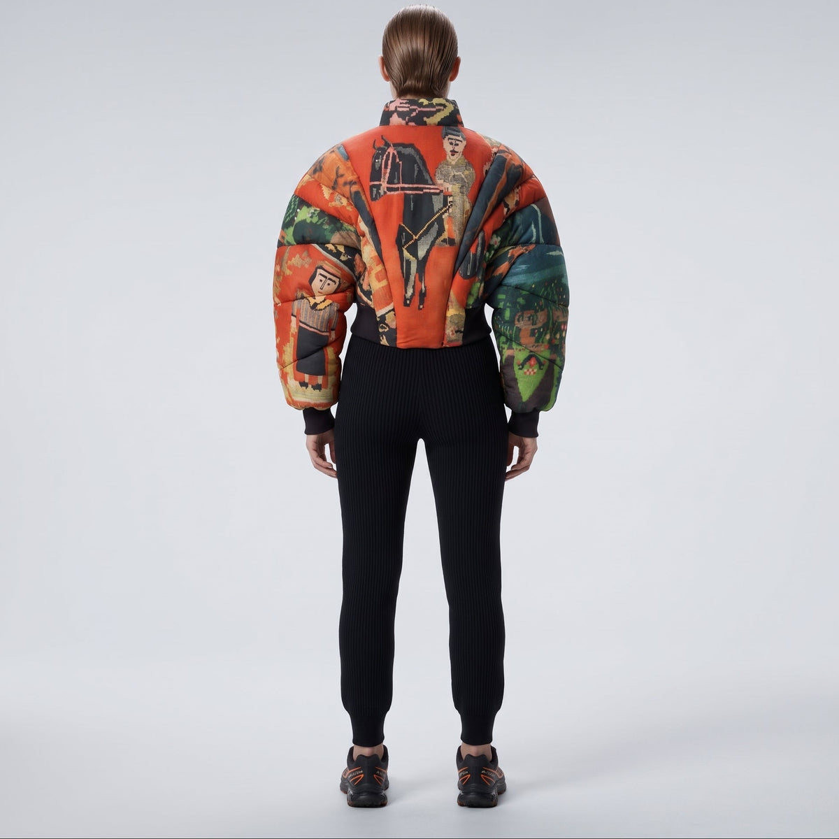 Graphic Print Cropped Puffer Jacket