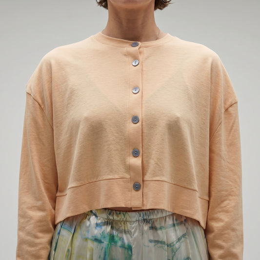 Cropped Peach Button-Down Cardigan