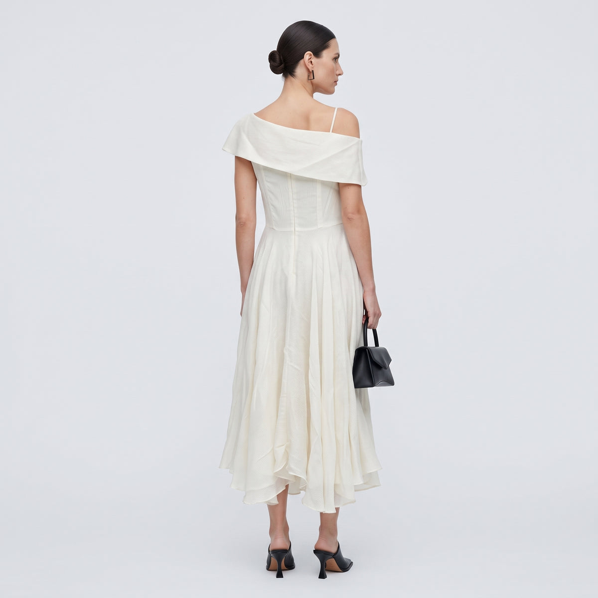 Asymmetric Pleated Cream Dress