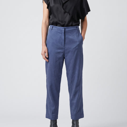 Textured Blue Tailored Trousers