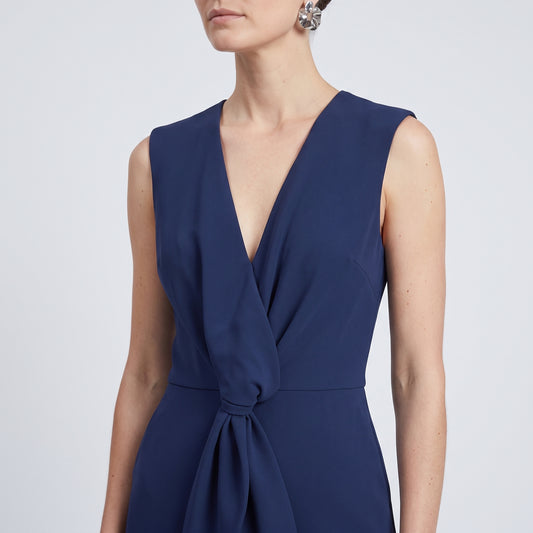 Sleeveless Knot-Front Navy Jumpsuit