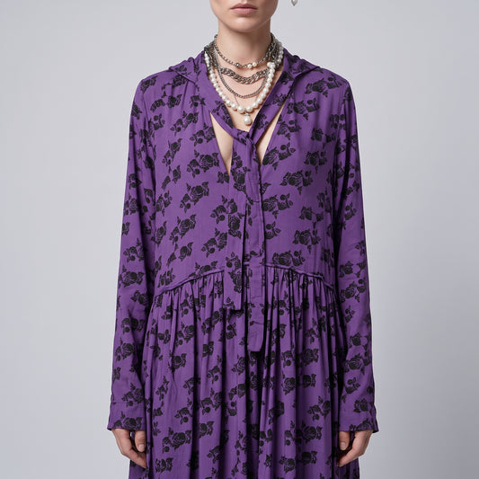 Floral Print Tie-Neck Dress