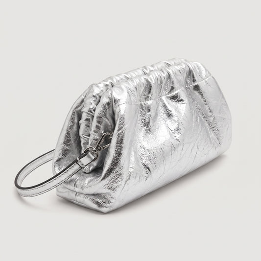 Metallic Silver Ruched Shoulder Bag