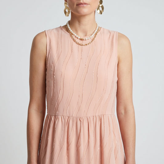 Tiered Textured Pink Midi Dress