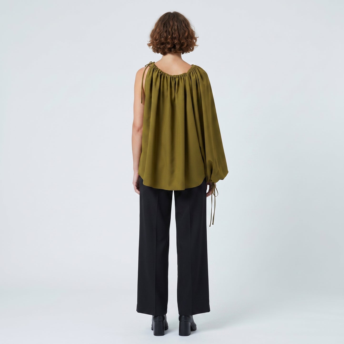 Olive Asymmetric Drape Blouse