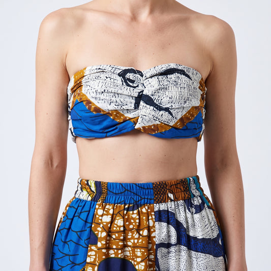 Abstract Printed Strapless Bandeau Top