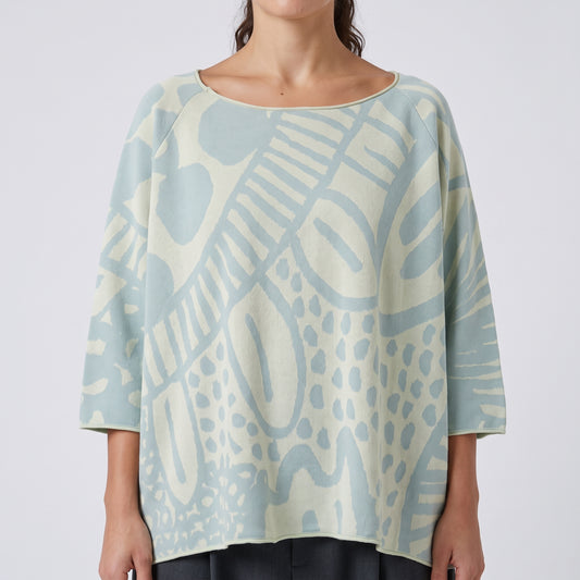 Abstract Print Raglan Knit Top