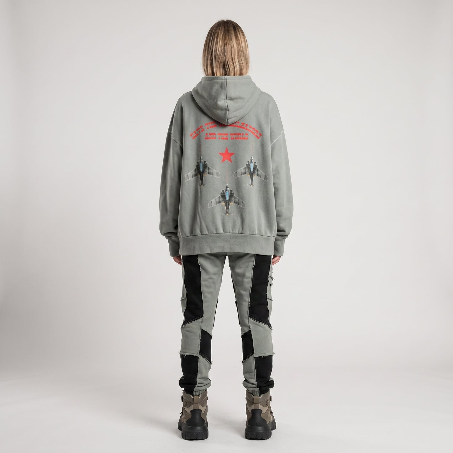 Graphic Print Oversized Sage Hoodie