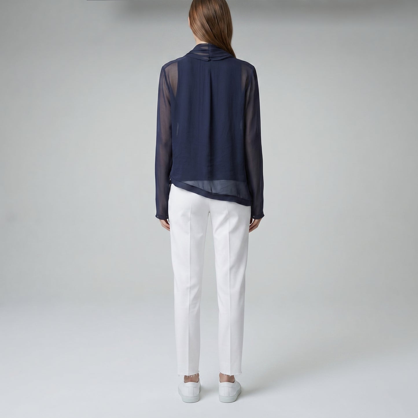 Draped Sheer Navy Layered Top