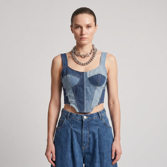 Pleated Wide Leg Denim Jeans