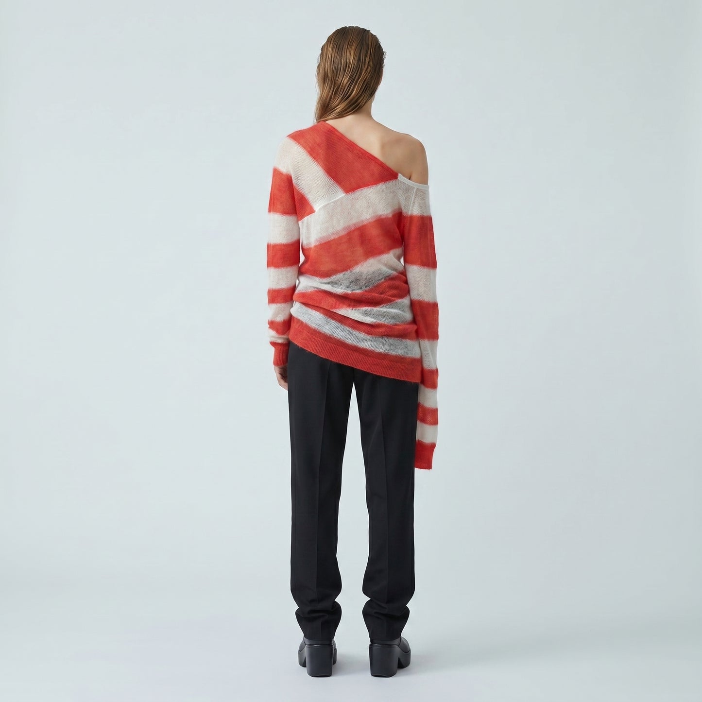 Asymmetric Striped Fine Knit Top
