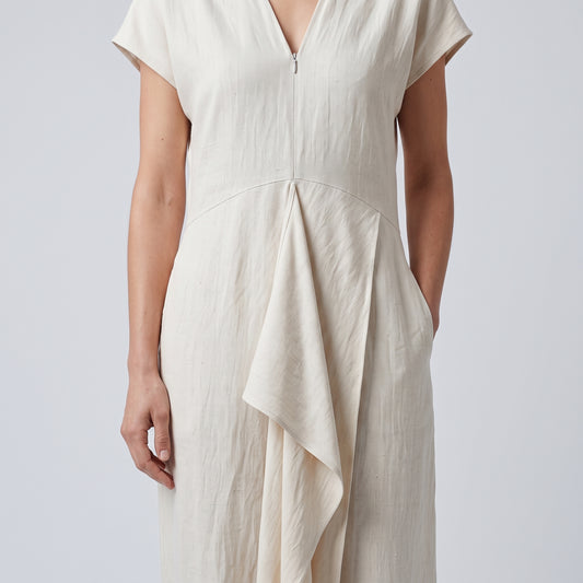 Draped Linen Midi Dress