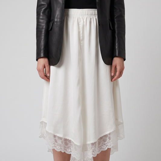 Lace Trim Satin Midi Skirt