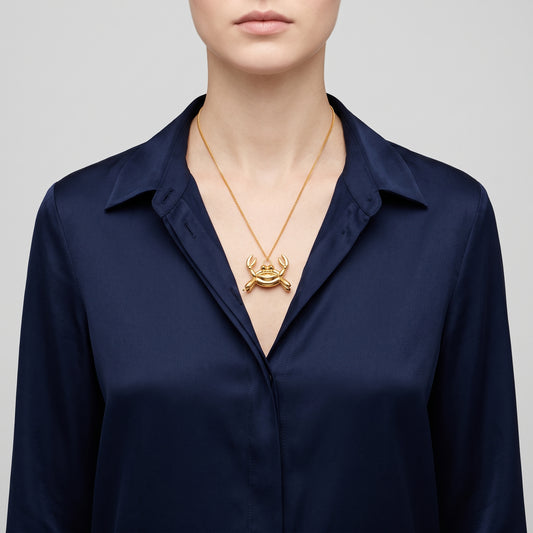 Sculptural Gold Crab Pendant Necklace