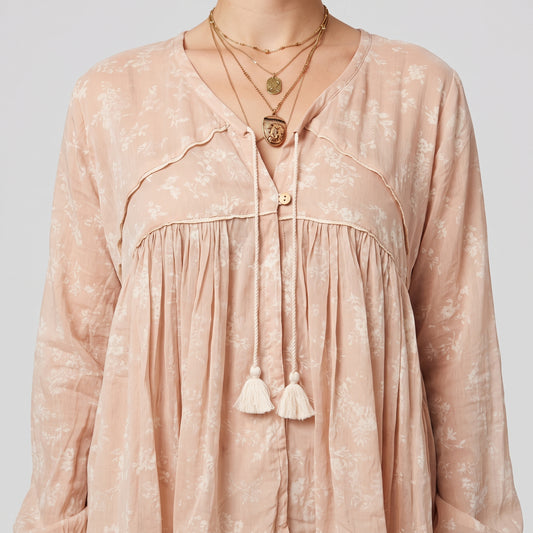 Floral Print Tassel Peplum Blouse
