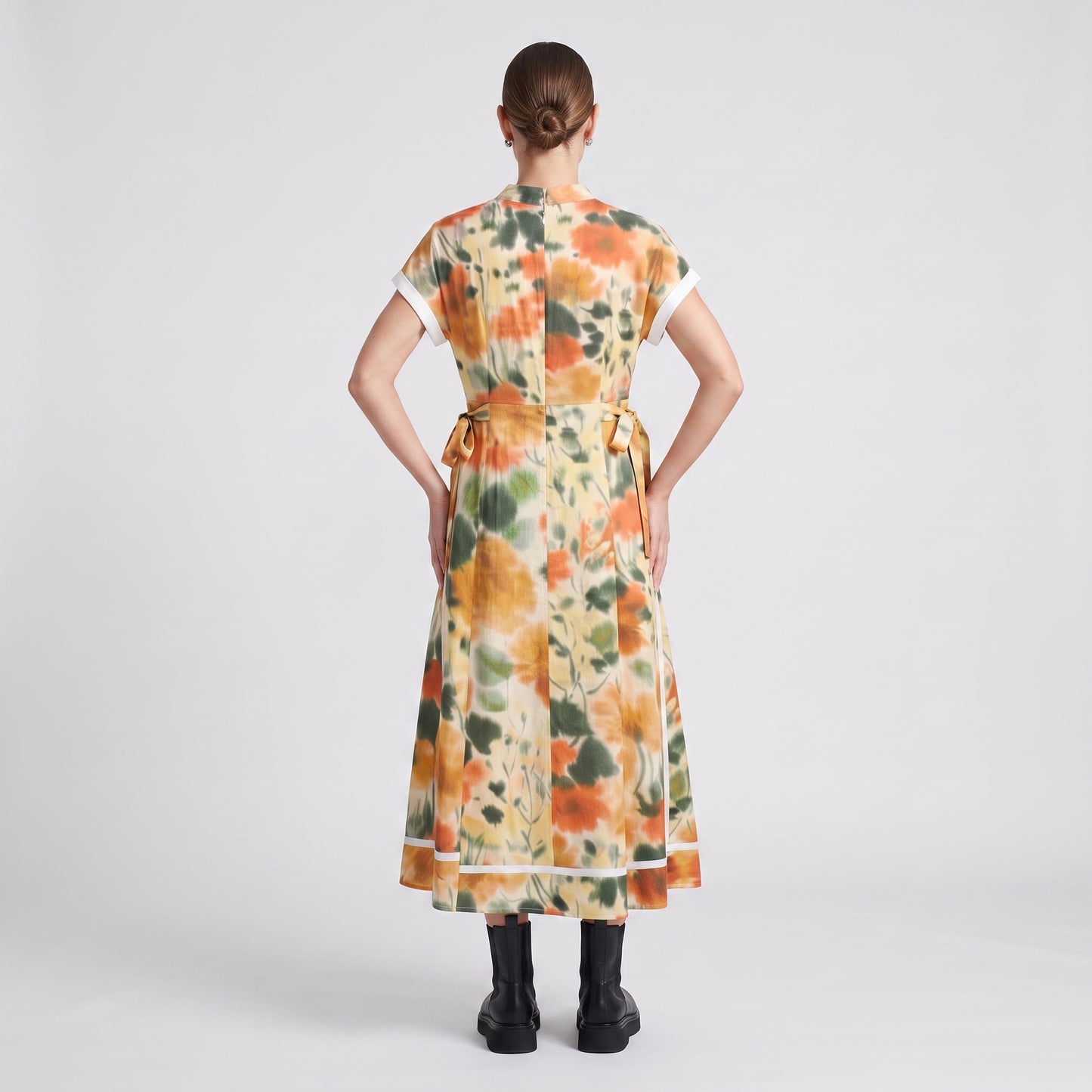 Floral Print Paneled Midi Dress