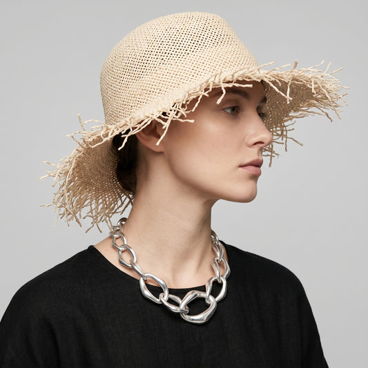 Frayed Brim Straw Fedora Hat