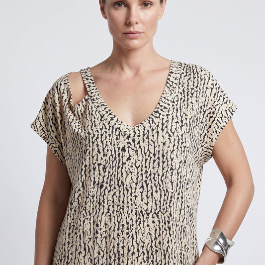 Abstract Print Cap Sleeve Top