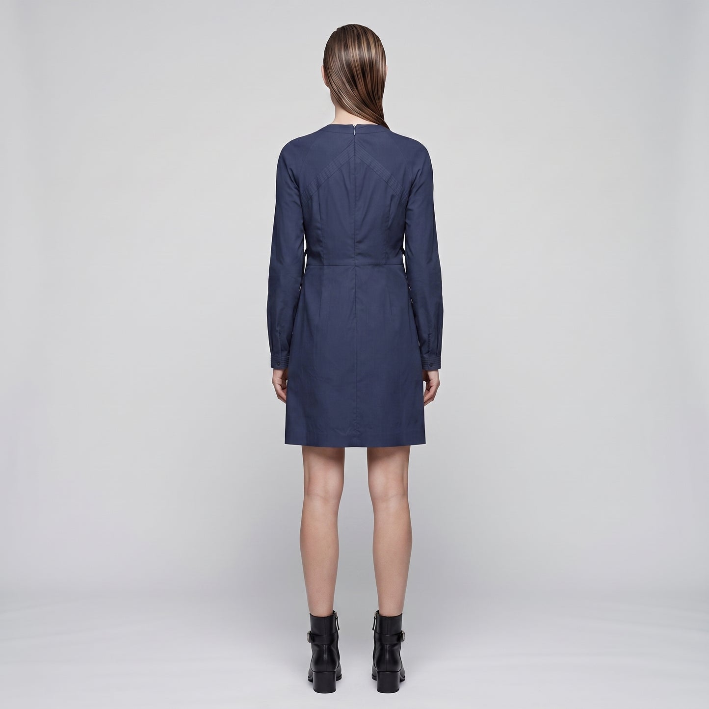 Navy Leather Trimmed Mini Dress