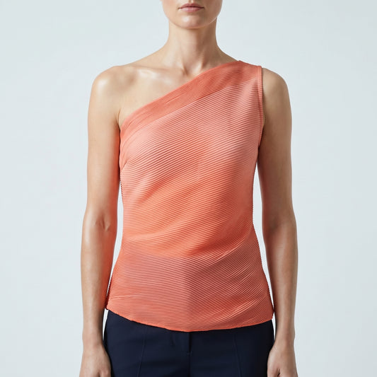Asymmetrical Coral Ribbed Top