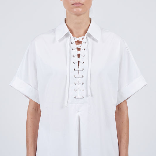 Lace-Up Cotton Poplin Shirt