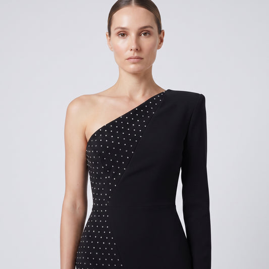 Embellished One-Shoulder Mini Dress