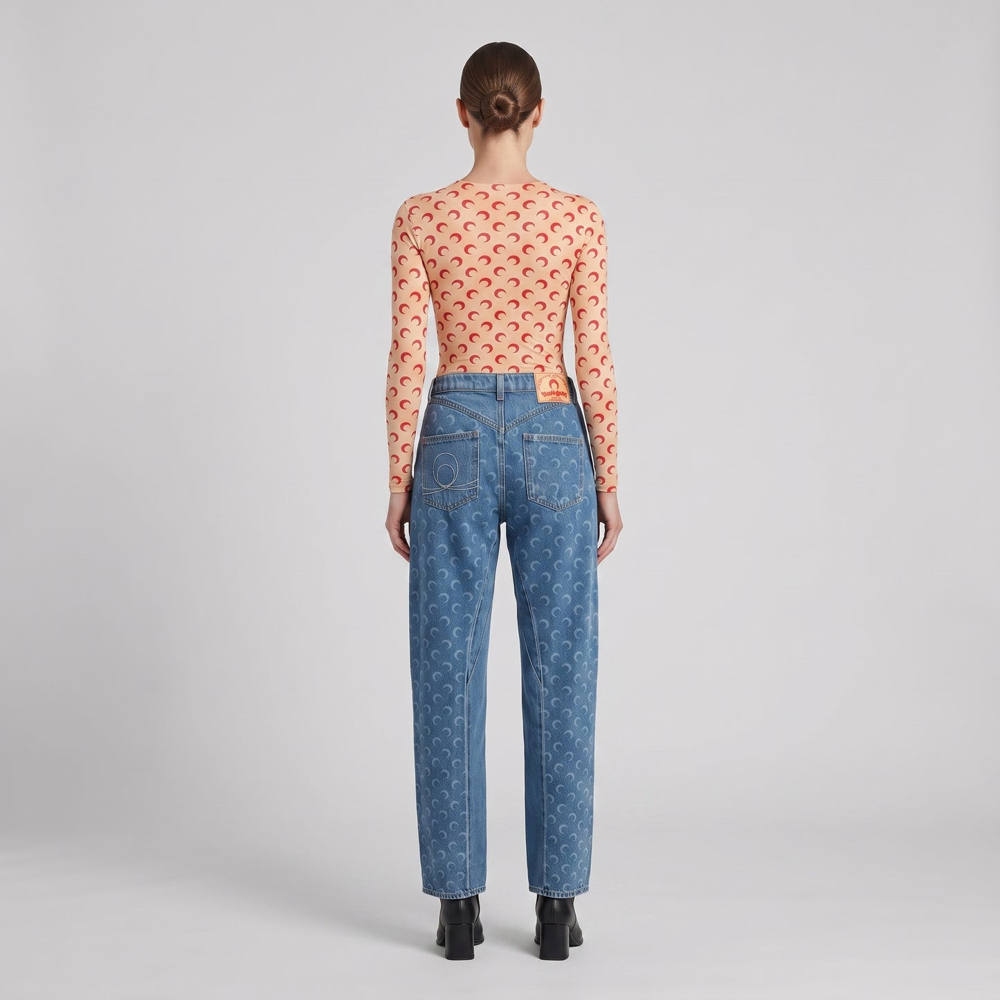 Moon Print Panel Denim Jeans