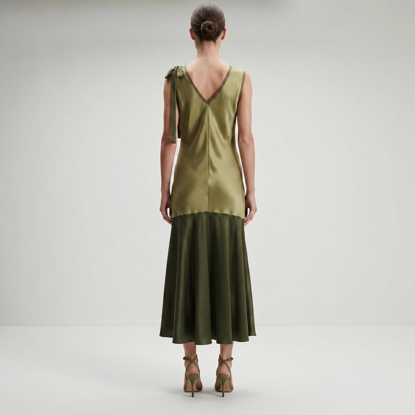 Two-Tone Satin Bow Midi Dress