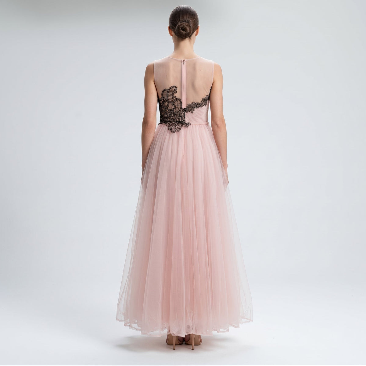 Embroidered Tulle Evening Gown
