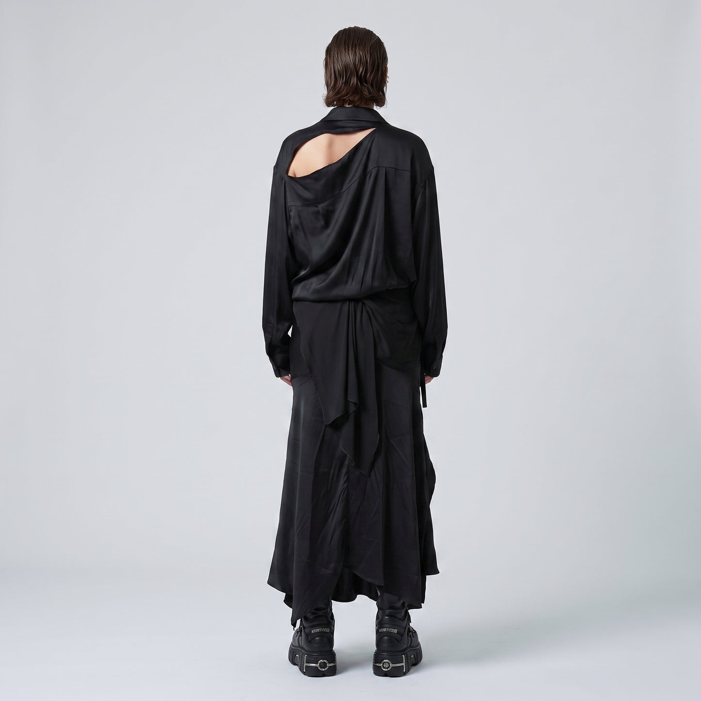 Draped Satin Shirt Dress