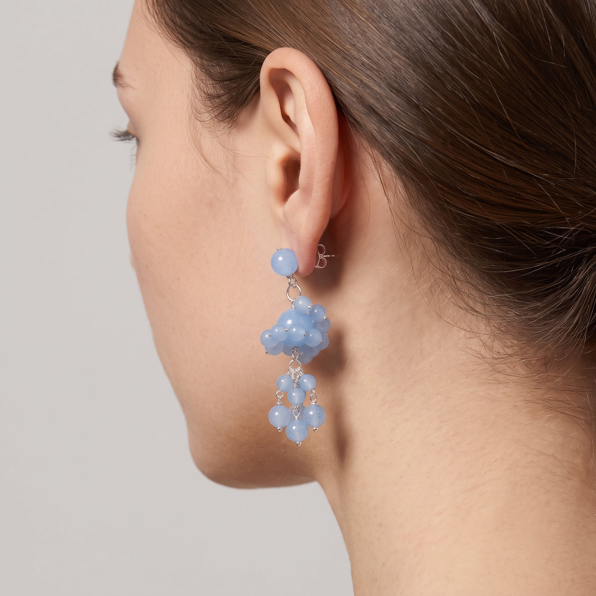 Blue Beaded Cluster Drop Earrings