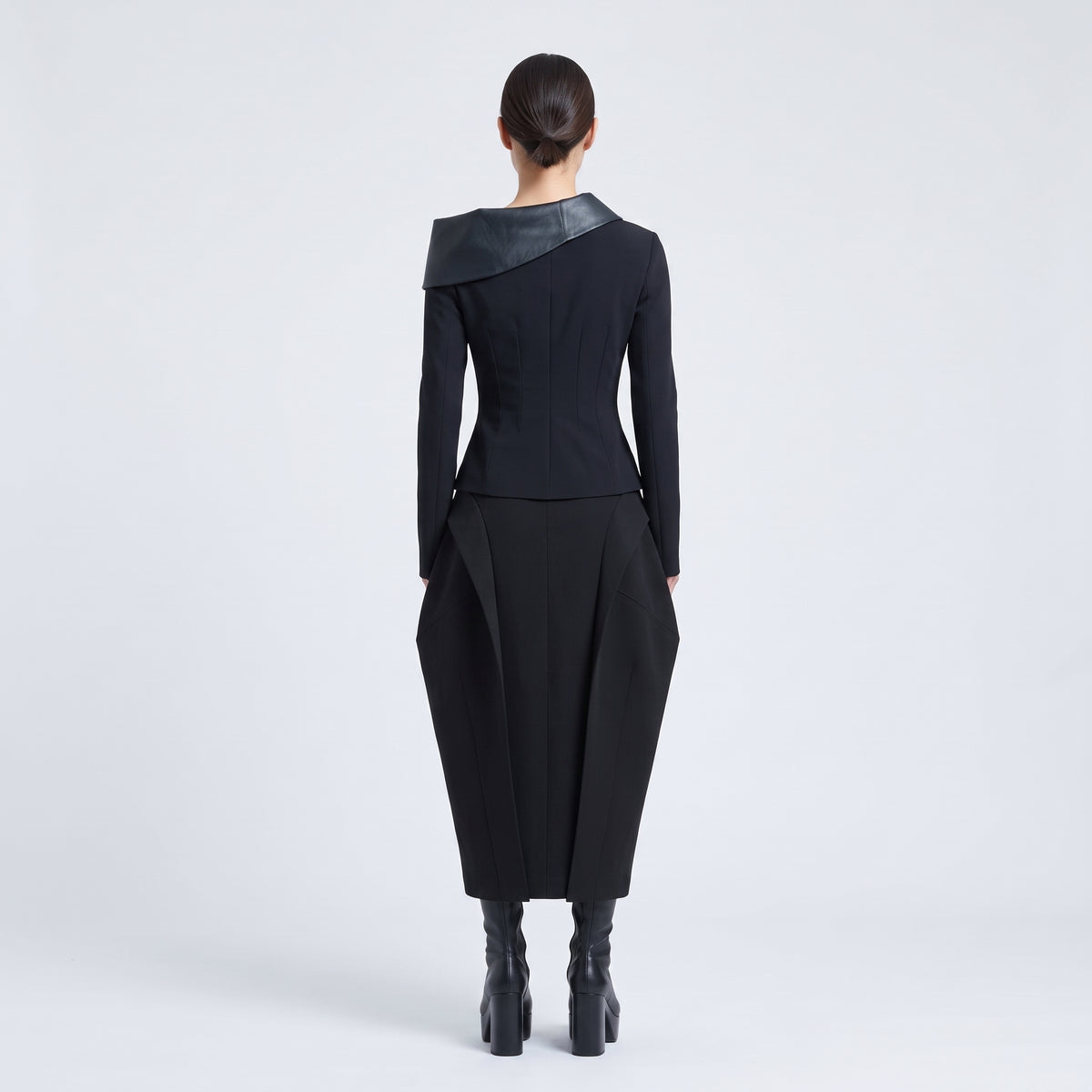 Asymmetric Faux Leather Trim Top
