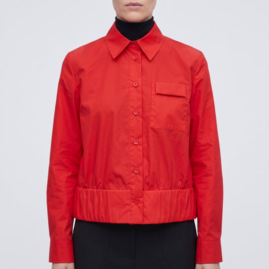 Vibrant Red Cropped Poplin Shirt