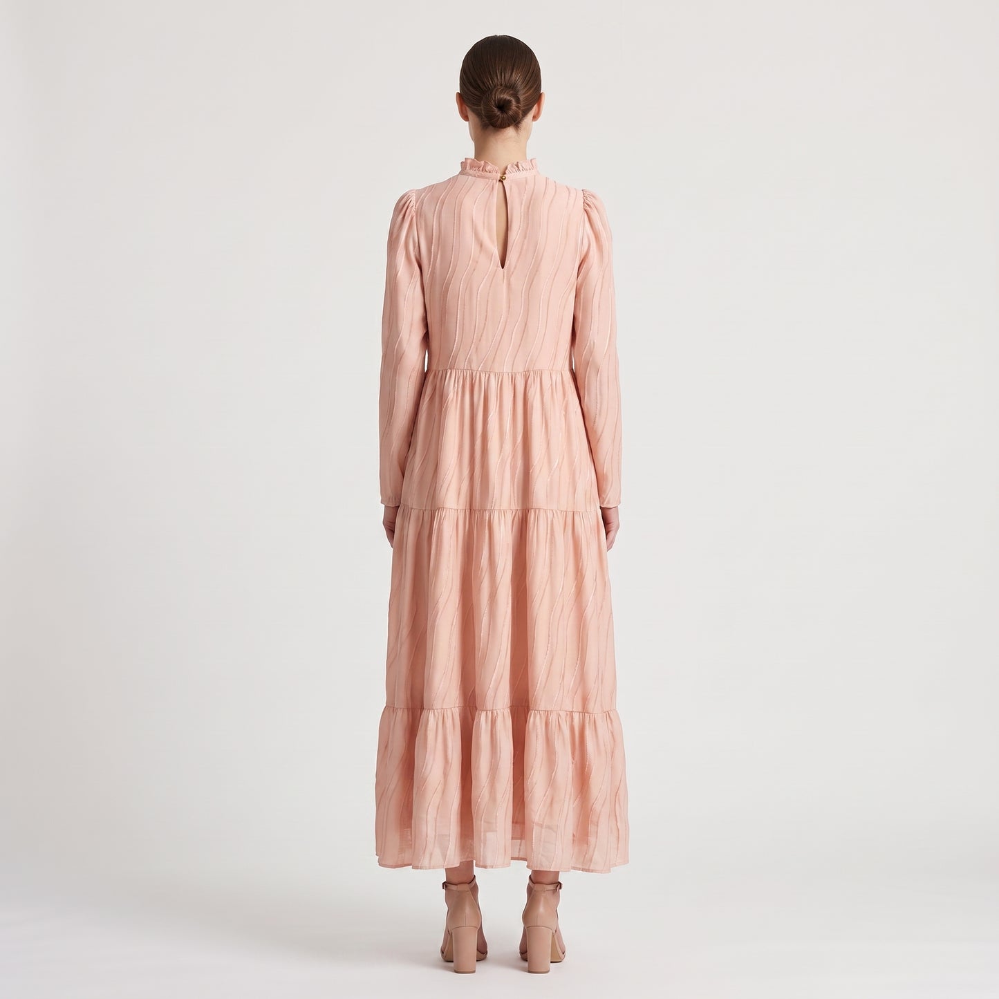 Textured Ruffled Tiered Midi Dress