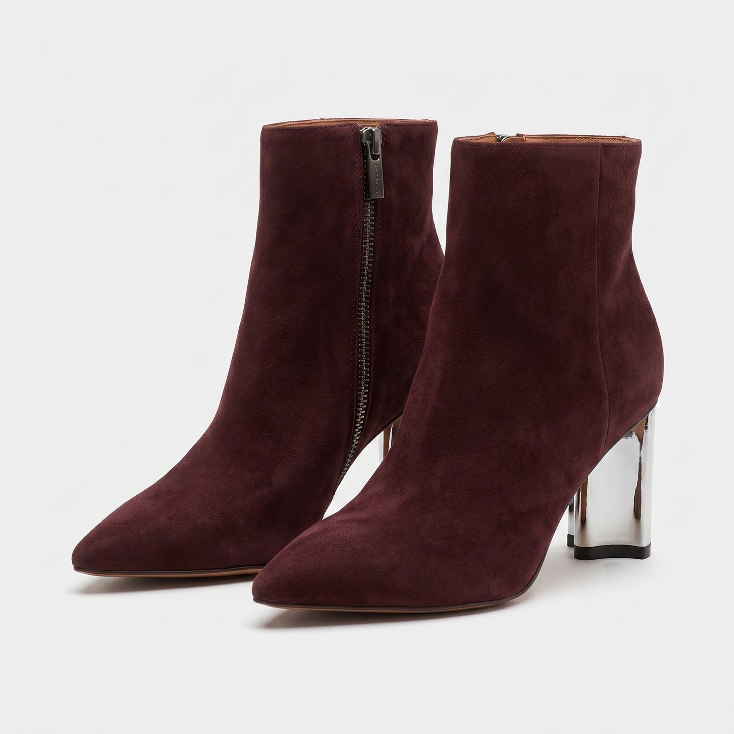 Burgundy Suede Metallic Heel Boots